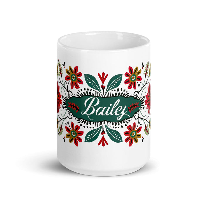 Bailey Exclusive Name Art Piece Home Office Work Coffee Mug Mexican Spanish Pride Gift Cup One-Of-A-Kind Calligraphy White Glossy Mug | B20 Mexicada