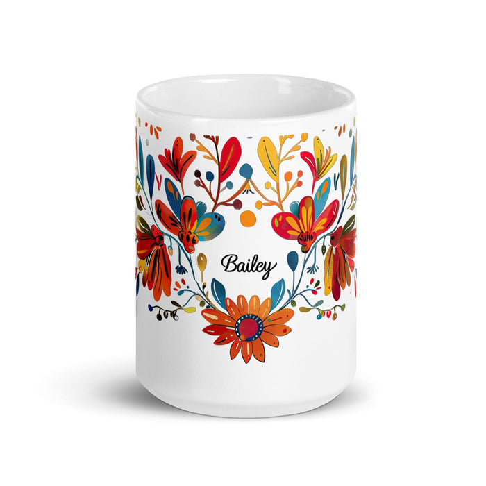 Bailey Exclusive Name Art Piece Home Office Work Coffee Mug Mexican Spanish Pride Gift Cup One-Of-A-Kind Calligraphy White Glossy Mug | B3 Mexicada