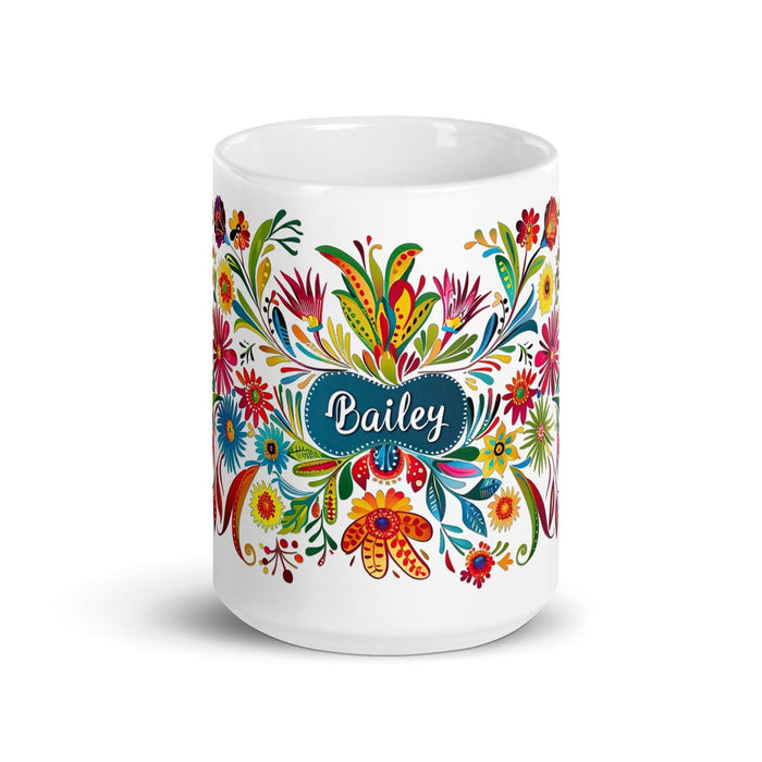 Bailey Exclusive Name Art Piece Home Office Work Coffee Mug Mexican Spanish Pride Gift Cup One-Of-A-Kind Calligraphy White Glossy Mug | B6 Mexicada