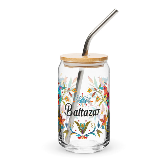 Baltazar Exclusive Name Art Piece Can - Shaped Glass Home Office Work Mexican Spanish Pride Gift Cup One - Of - A - Kind Calligraphy Glass | B14 - Mexicada