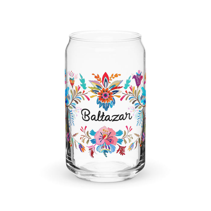 Baltazar Exclusive Name Art Piece Can - Shaped Glass Home Office Work Mexican Spanish Pride Gift Cup One - Of - A - Kind Calligraphy Glass | B2 - Mexicada