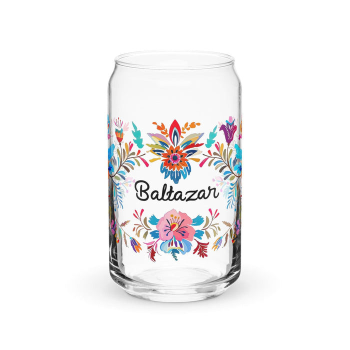 Baltazar Exclusive Name Art Piece Can-Shaped Glass Home Office Work Mexican Spanish Pride Gift Cup One-Of-A-Kind Calligraphy Glass | B2 Mexicada 16 oz (No Lid No Straw)