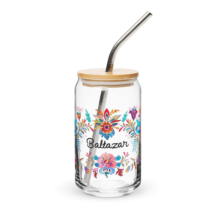 Baltazar Exclusive Name Art Piece Can-Shaped Glass Home Office Work Mexican Spanish Pride Gift Cup One-Of-A-Kind Calligraphy Glass | B2 Mexicada 16 oz With Lid & Straw