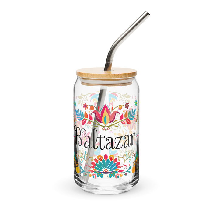 Baltazar Exclusive Name Art Piece Can - Shaped Glass Home Office Work Mexican Spanish Pride Gift Cup One - Of - A - Kind Calligraphy Glass | B20 - Mexicada