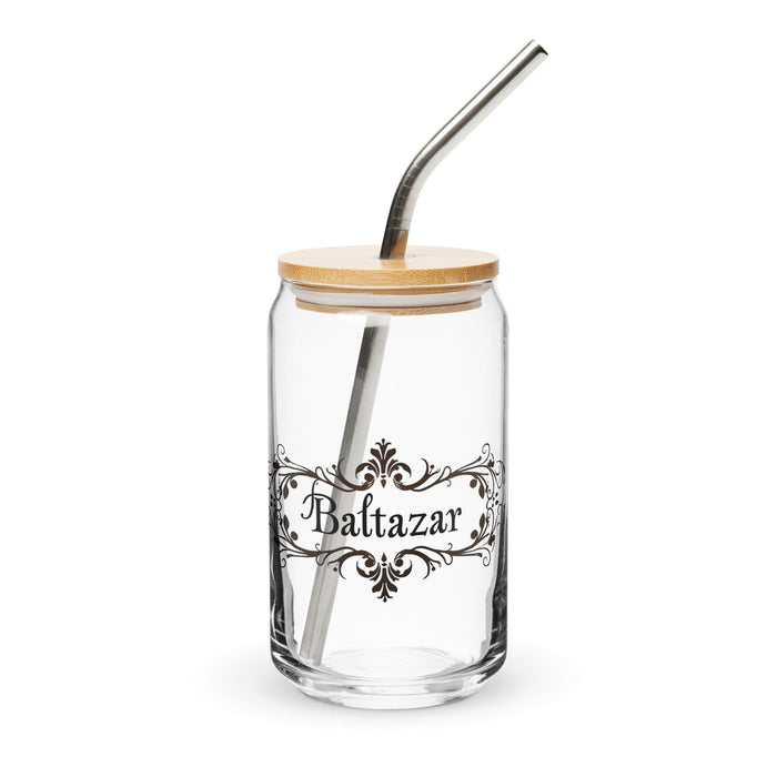 Baltazar Exclusive Name Art Piece Can - Shaped Glass Home Office Work Mexican Spanish Pride Gift Cup One - Of - A - Kind Calligraphy Glass | B23 - Mexicada