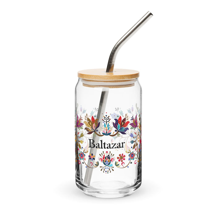 Baltazar Exclusive Name Art Piece Can - Shaped Glass Home Office Work Mexican Spanish Pride Gift Cup One - Of - A - Kind Calligraphy Glass | B28 - Mexicada