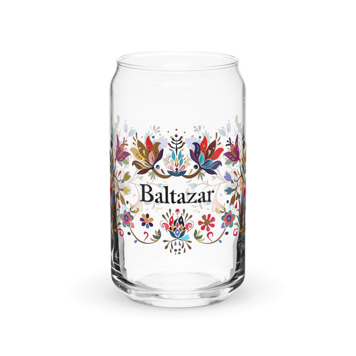 Baltazar Exclusive Name Art Piece Can - Shaped Glass Home Office Work Mexican Spanish Pride Gift Cup One - Of - A - Kind Calligraphy Glass | B28 - Mexicada