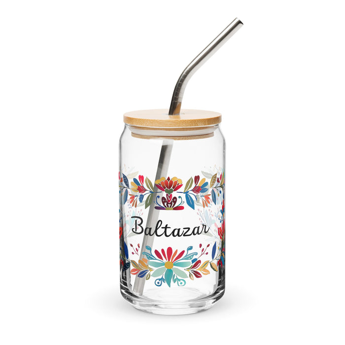 Baltazar Exclusive Name Art Piece Can - Shaped Glass Home Office Work Mexican Spanish Pride Gift Cup One - Of - A - Kind Calligraphy Glass | B3 - Mexicada