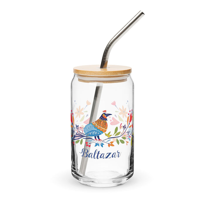 Baltazar Exclusive Name Art Piece Can - Shaped Glass Home Office Work Mexican Spanish Pride Gift Cup One - Of - A - Kind Calligraphy Glass | B31 - Mexicada