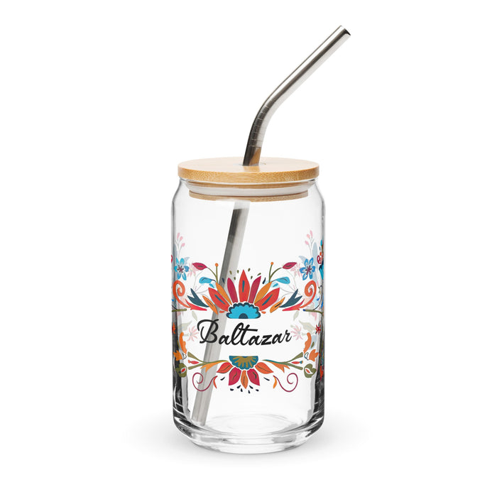 Baltazar Exclusive Name Art Piece Can - Shaped Glass Home Office Work Mexican Spanish Pride Gift Cup One - Of - A - Kind Calligraphy Glass | B33 - Mexicada