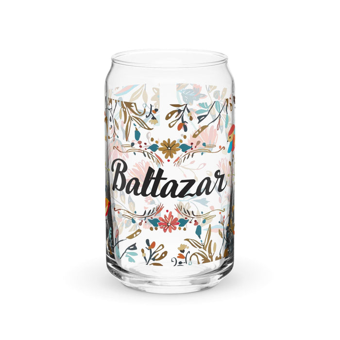 Baltazar Exclusive Name Art Piece Can-Shaped Glass Home Office Work Mexican Spanish Pride Gift Cup One-Of-A-Kind Calligraphy Glass | B4 Mexicada 16 oz (No Lid No Straw)