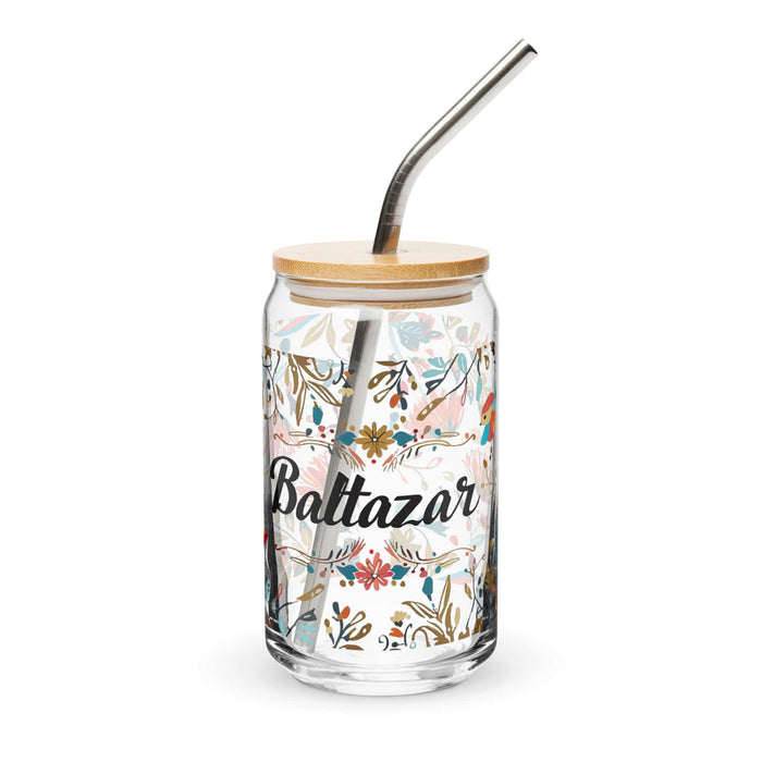 Baltazar Exclusive Name Art Piece Can-Shaped Glass Home Office Work Mexican Spanish Pride Gift Cup One-Of-A-Kind Calligraphy Glass | B4 Mexicada 16 oz With Lid & Straw