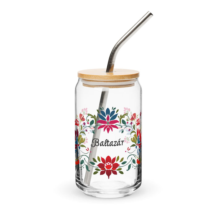 Baltazar Exclusive Name Art Piece Can - Shaped Glass Home Office Work Mexican Spanish Pride Gift Cup One - Of - A - Kind Calligraphy Glass | B8 - Mexicada