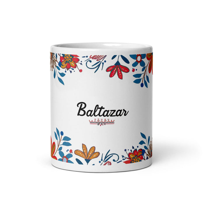 Baltazar Exclusive Name Art Piece Home Office Work Coffee Mug Mexican Spanish Pride Gift Cup One-Of-A-Kind Calligraphy White Glossy Mug | B11 Mexicada