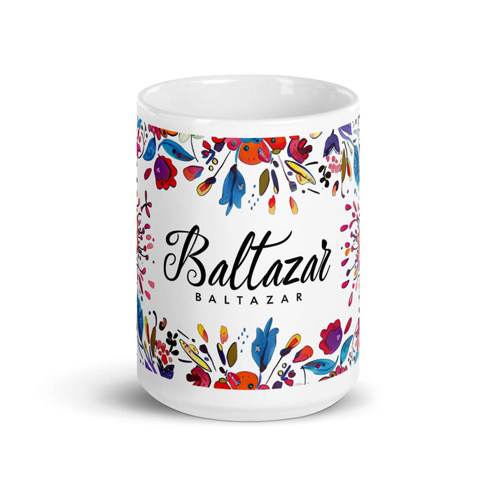 Baltazar Exclusive Name Art Piece Home Office Work Coffee Mug Mexican Spanish Pride Gift Cup One-Of-A-Kind Calligraphy White Glossy Mug | B13 Mexicada