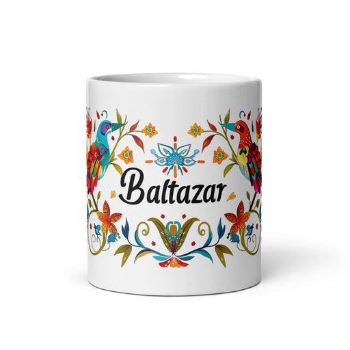 Baltazar Exclusive Name Art Piece Home Office Work Coffee Mug Mexican Spanish Pride Gift Cup One-Of-A-Kind Calligraphy White Glossy Mug | B14 Mexicada