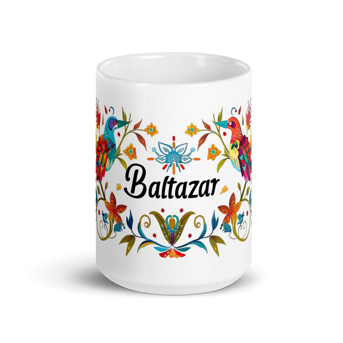 Baltazar Exclusive Name Art Piece Home Office Work Coffee Mug Mexican Spanish Pride Gift Cup One-Of-A-Kind Calligraphy White Glossy Mug | B14 Mexicada