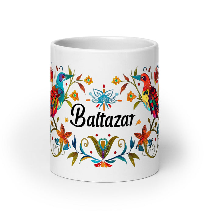 Baltazar Exclusive Name Art Piece Home Office Work Coffee Mug Mexican Spanish Pride Gift Cup One-Of-A-Kind Calligraphy White Glossy Mug | B14 Mexicada