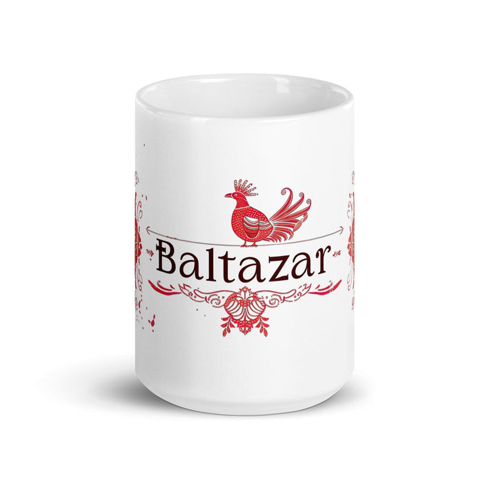 Baltazar Exclusive Name Art Piece Home Office Work Coffee Mug Mexican Spanish Pride Gift Cup One-Of-A-Kind Calligraphy White Glossy Mug | B16 Mexicada