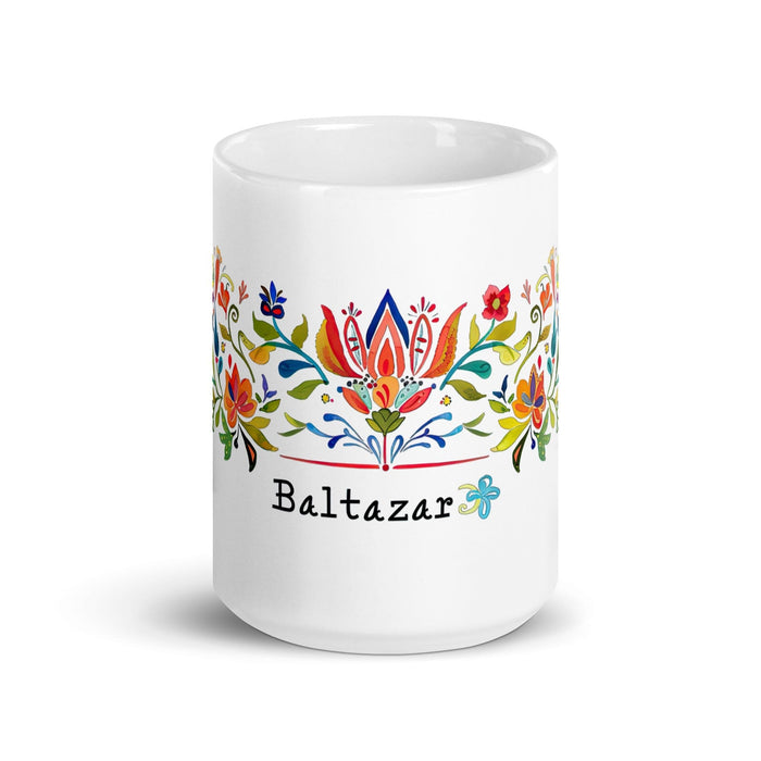 Baltazar Exclusive Name Art Piece Home Office Work Coffee Mug Mexican Spanish Pride Gift Cup One-Of-A-Kind Calligraphy White Glossy Mug | B19 Mexicada