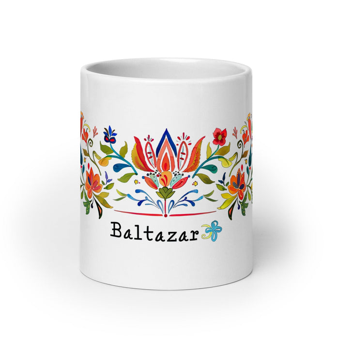 Baltazar Exclusive Name Art Piece Home Office Work Coffee Mug Mexican Spanish Pride Gift Cup One-Of-A-Kind Calligraphy White Glossy Mug | B19 Mexicada