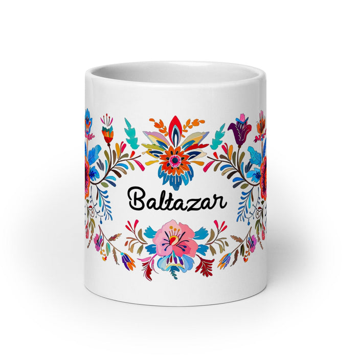 Baltazar Exclusive Name Art Piece Home Office Work Coffee Mug Mexican Spanish Pride Gift Cup One-Of-A-Kind Calligraphy White Glossy Mug | B2 Mexicada