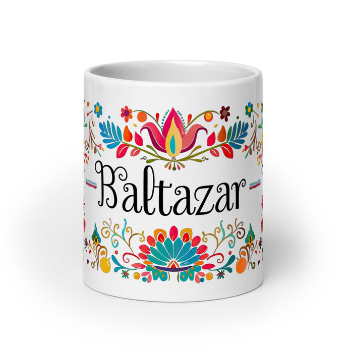 Baltazar Exclusive Name Art Piece Home Office Work Coffee Mug Mexican Spanish Pride Gift Cup One-Of-A-Kind Calligraphy White Glossy Mug | B20 Mexicada