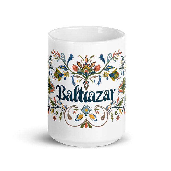 Baltazar Exclusive Name Art Piece Home Office Work Coffee Mug Mexican Spanish Pride Gift Cup One-Of-A-Kind Calligraphy White Glossy Mug | B21 Mexicada