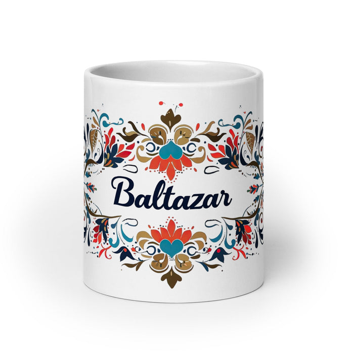 Baltazar Exclusive Name Art Piece Home Office Work Coffee Mug Mexican Spanish Pride Gift Cup One-Of-A-Kind Calligraphy White Glossy Mug | B24 Mexicada