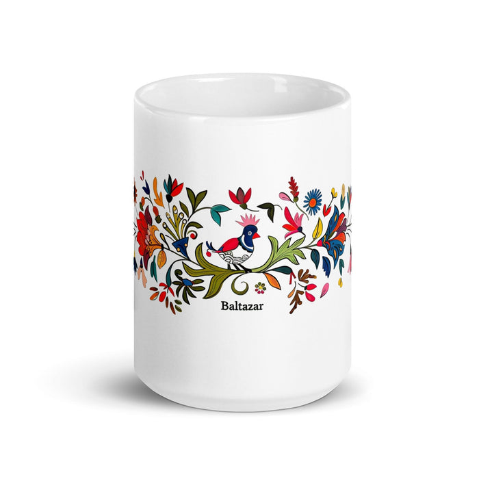 Baltazar Exclusive Name Art Piece Home Office Work Coffee Mug Mexican Spanish Pride Gift Cup One-Of-A-Kind Calligraphy White Glossy Mug | B25 Mexicada