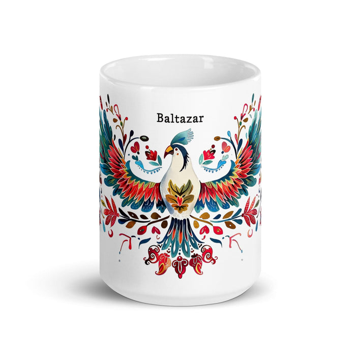 Baltazar Exclusive Name Art Piece Home Office Work Coffee Mug Mexican Spanish Pride Gift Cup One-Of-A-Kind Calligraphy White Glossy Mug | B29 Mexicada