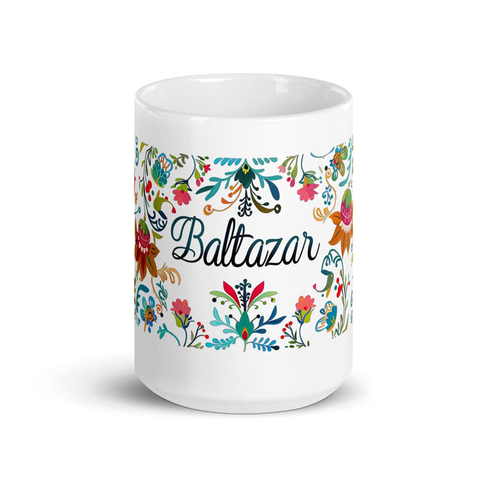 Baltazar Exclusive Name Art Piece Home Office Work Coffee Mug Mexican Spanish Pride Gift Cup One-Of-A-Kind Calligraphy White Glossy Mug | B30 Mexicada