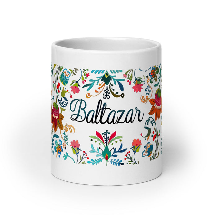 Baltazar Exclusive Name Art Piece Home Office Work Coffee Mug Mexican Spanish Pride Gift Cup One-Of-A-Kind Calligraphy White Glossy Mug | B30 Mexicada