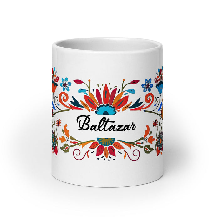 Baltazar Exclusive Name Art Piece Home Office Work Coffee Mug Mexican Spanish Pride Gift Cup One-Of-A-Kind Calligraphy White Glossy Mug | B33 Mexicada