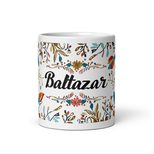 Baltazar Exclusive Name Art Piece Home Office Work Coffee Mug Mexican Spanish Pride Gift Cup One-Of-A-Kind Calligraphy White Glossy Mug | B4 Mexicada