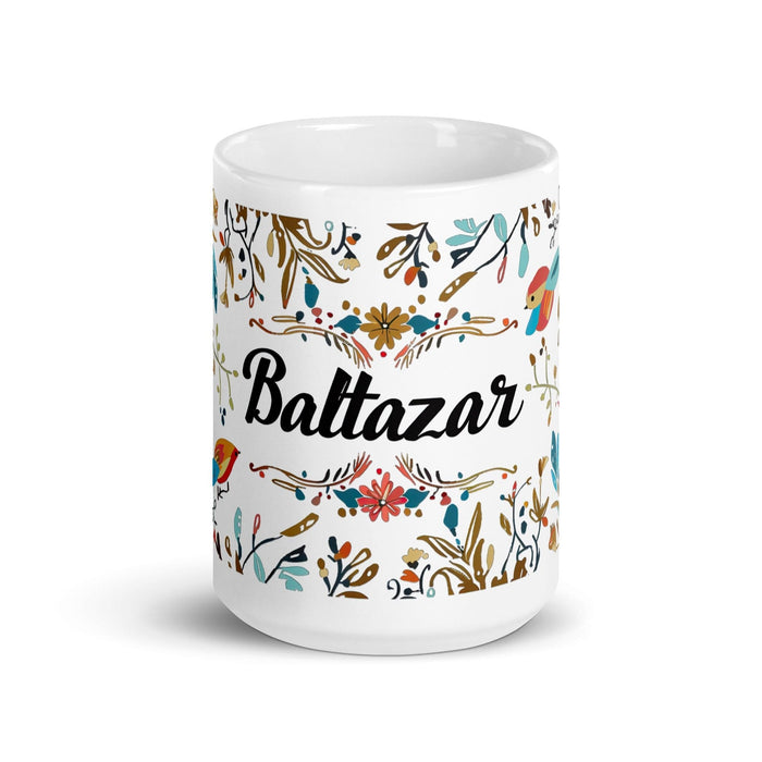 Baltazar Exclusive Name Art Piece Home Office Work Coffee Mug Mexican Spanish Pride Gift Cup One-Of-A-Kind Calligraphy White Glossy Mug | B4 Mexicada