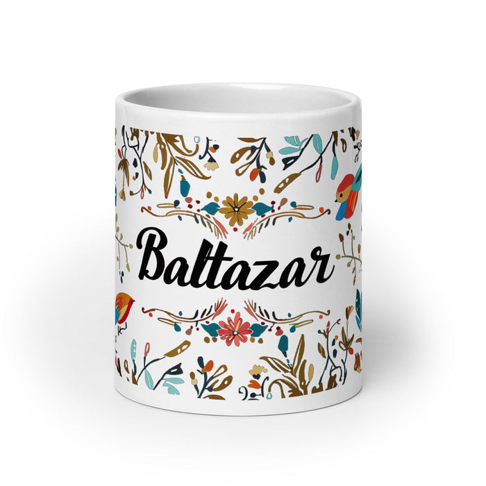 Baltazar Exclusive Name Art Piece Home Office Work Coffee Mug Mexican Spanish Pride Gift Cup One-Of-A-Kind Calligraphy White Glossy Mug | B4 Mexicada