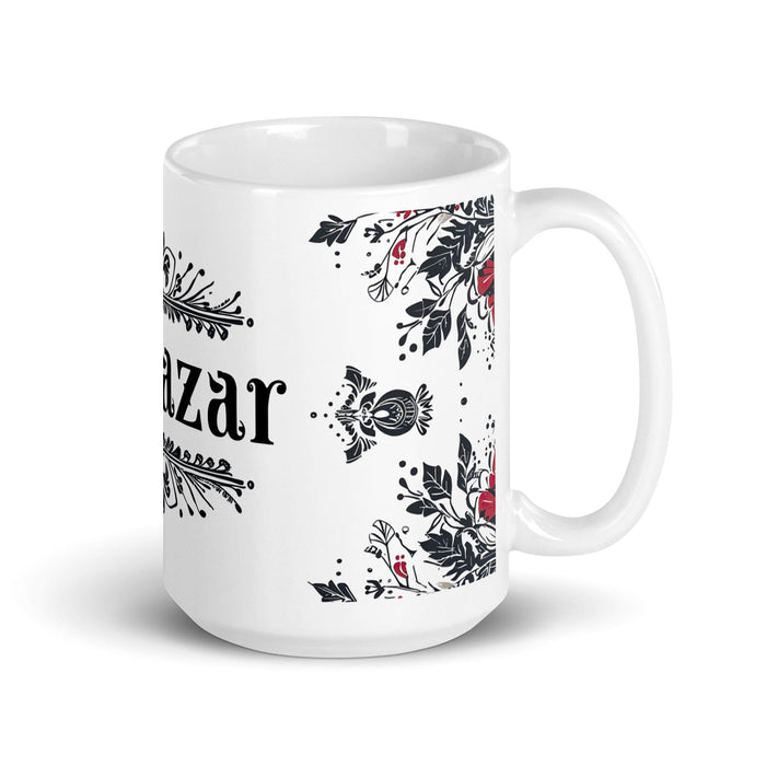 Baltazar Exclusive Name Art Piece Home Office Work Coffee Mug Mexican Spanish Pride Gift Cup One-Of-A-Kind Calligraphy White Glossy Mug | B5 Mexicada 15 oz