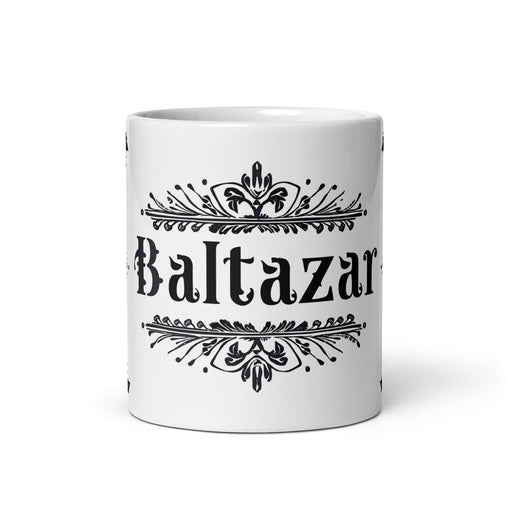 Baltazar Exclusive Name Art Piece Home Office Work Coffee Mug Mexican Spanish Pride Gift Cup One-Of-A-Kind Calligraphy White Glossy Mug | B5 Mexicada