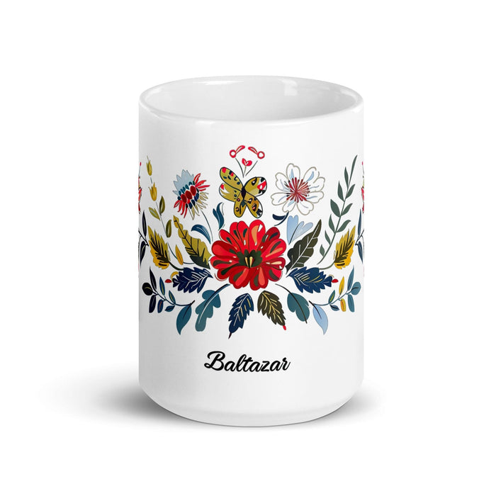 Baltazar Exclusive Name Art Piece Home Office Work Coffee Mug Mexican Spanish Pride Gift Cup One-Of-A-Kind Calligraphy White Glossy Mug | B6 Mexicada