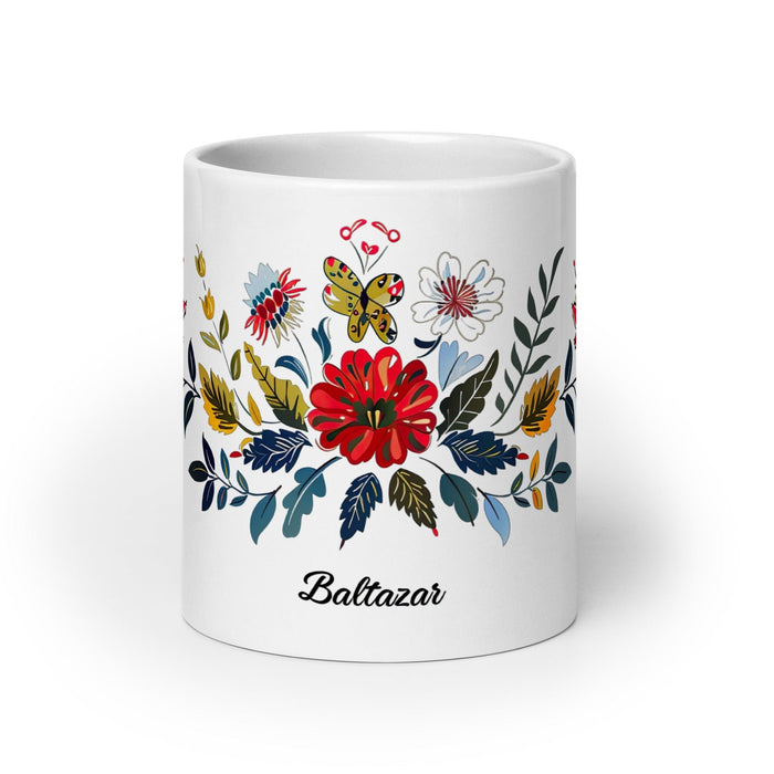 Baltazar Exclusive Name Art Piece Home Office Work Coffee Mug Mexican Spanish Pride Gift Cup One-Of-A-Kind Calligraphy White Glossy Mug | B6 Mexicada