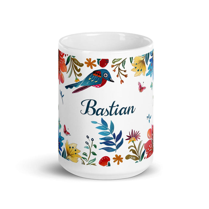 Bastian Exclusive Name Art Piece Home Office Work Coffee Mug Mexican Spanish Pride Gift Cup One-Of-A-Kind Calligraphy White Glossy Mug | B13 Mexicada