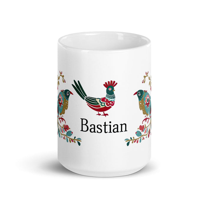 Bastian Exclusive Name Art Piece Home Office Work Coffee Mug Mexican Spanish Pride Gift Cup One-Of-A-Kind Calligraphy White Glossy Mug | B22 Mexicada