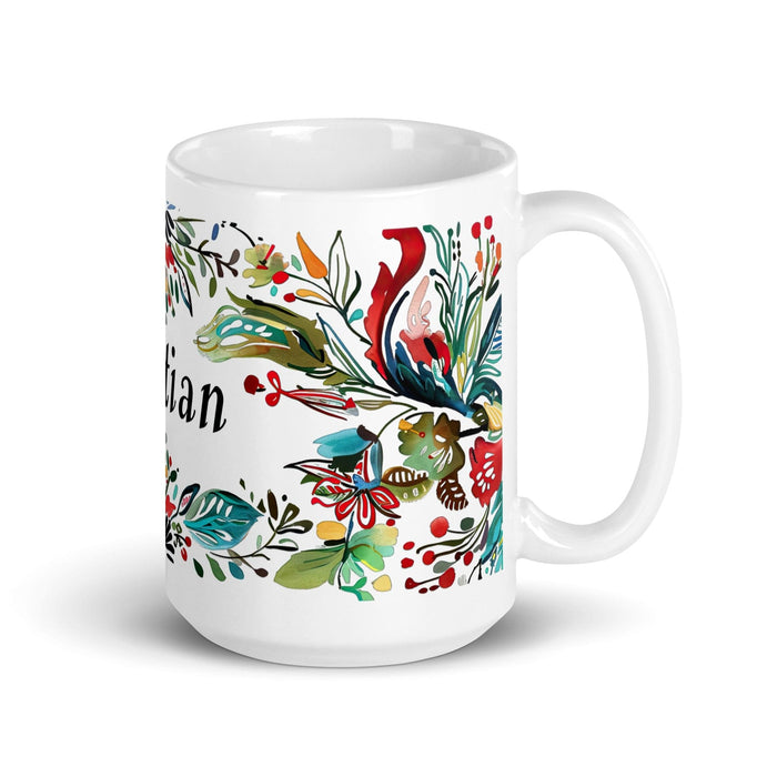 Bastian Exclusive Name Art Piece Home Office Work Coffee Mug Mexican Spanish Pride Gift Cup One-Of-A-Kind Calligraphy White Glossy Mug | B24 Mexicada 15 oz