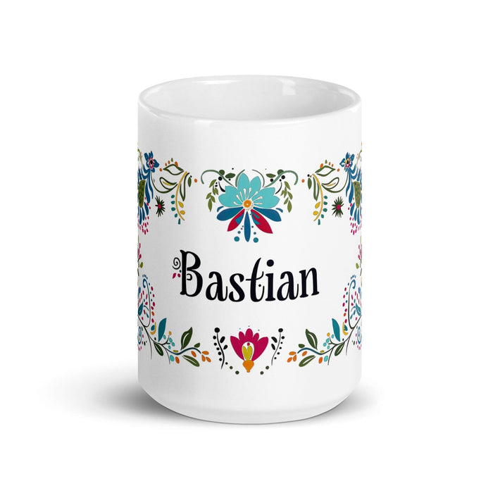 Bastian Exclusive Name Art Piece Home Office Work Coffee Mug Mexican Spanish Pride Gift Cup One-Of-A-Kind Calligraphy White Glossy Mug | B4 Mexicada