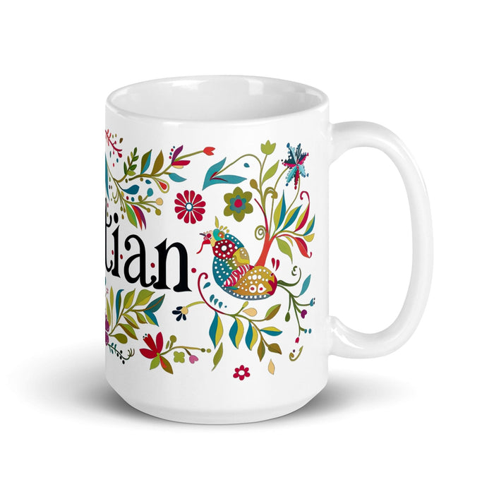 Bastian Exclusive Name Art Piece Home Office Work Coffee Mug Mexican Spanish Pride Gift Cup One-Of-A-Kind Calligraphy White Glossy Mug | B7 Mexicada 15 oz