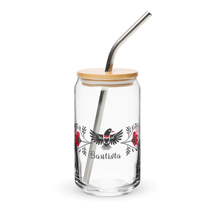 Bautista Exclusive Name Art Piece Can - Shaped Glass Home Office Work Mexican Spanish Pride Gift Cup One - Of - A - Kind Calligraphy Glass | B19 - Mexicada