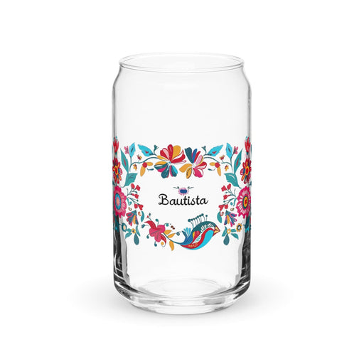 Bautista Exclusive Name Art Piece Can-Shaped Glass Home Office Work Mexican Spanish Pride Gift Cup One-Of-A-Kind Calligraphy Glass | B2 Mexicada 16 oz