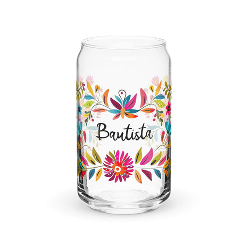 Bautista Exclusive Name Art Piece Can-Shaped Glass Home Office Work Mexican Spanish Pride Gift Cup One-Of-A-Kind Calligraphy Glass | B21 Mexicada 16 oz