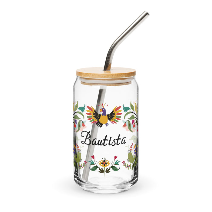 Bautista Exclusive Name Art Piece Can - Shaped Glass Home Office Work Mexican Spanish Pride Gift Cup One - Of - A - Kind Calligraphy Glass | B23 - Mexicada